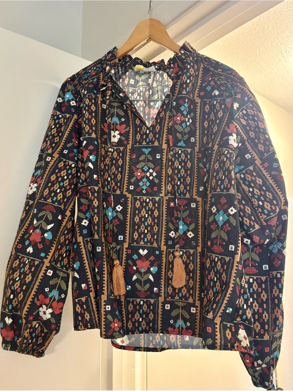 entro Black Pullover with Multicolor Folk Floral Panels